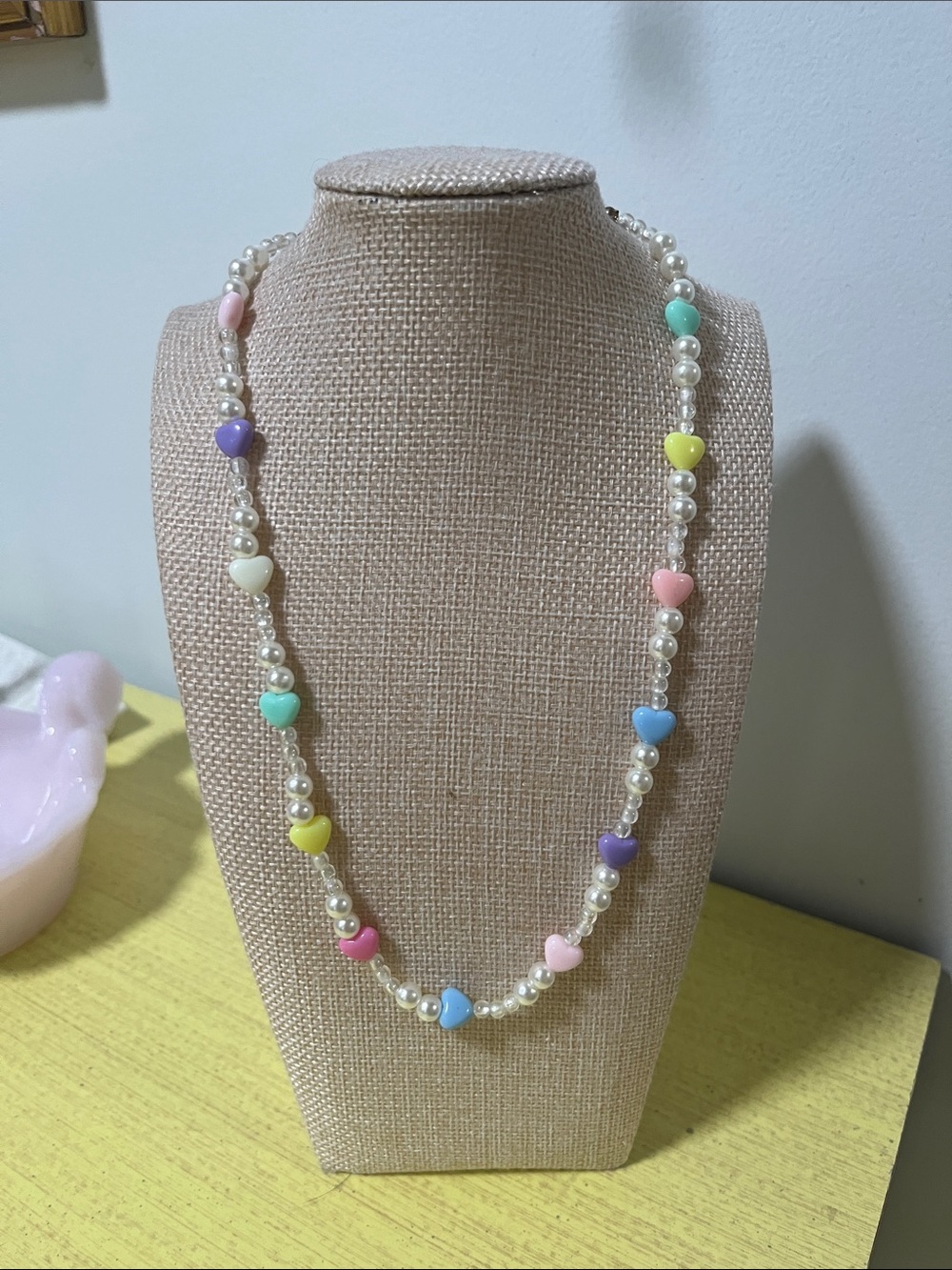Urban Outfitters Pastel Heart Pearl Bead Necklace Coquette Girlhoodcore
